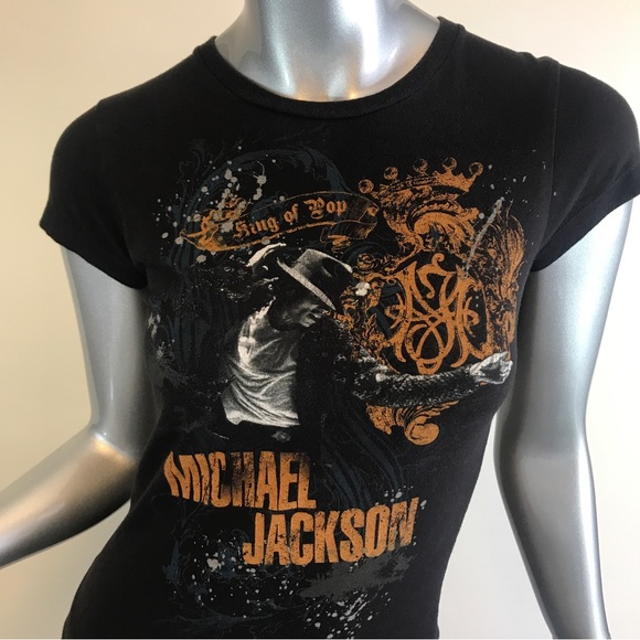 Women's Small-XS MICHAEL JACKSON Black Fitted T-Shirt “King of Pop”. - Picture 3 of 13